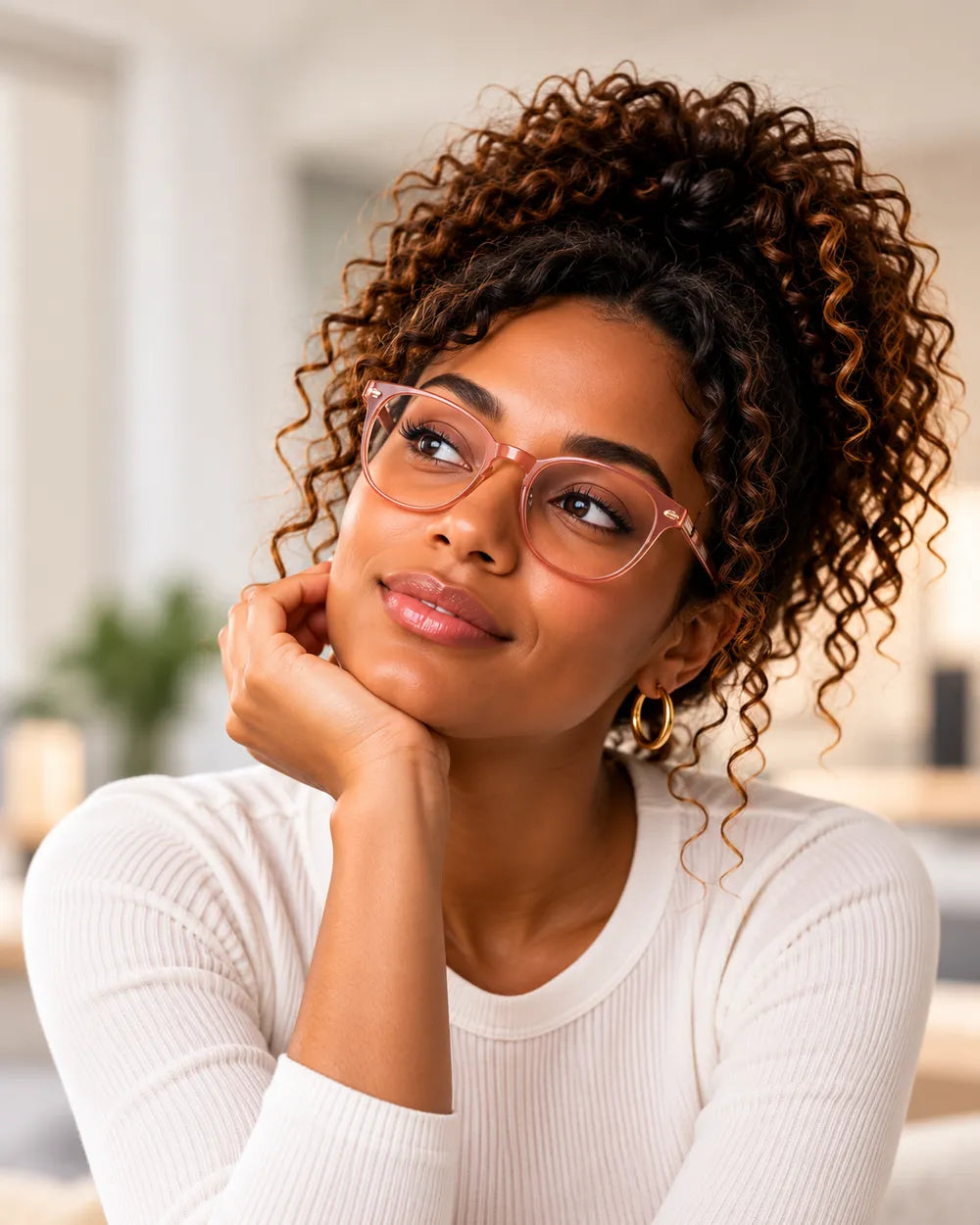 A person wearing stylish prescription glasses